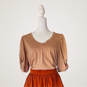 7 For All Mankind, V Neck T-shirt, Puff Sleeves, Size Large